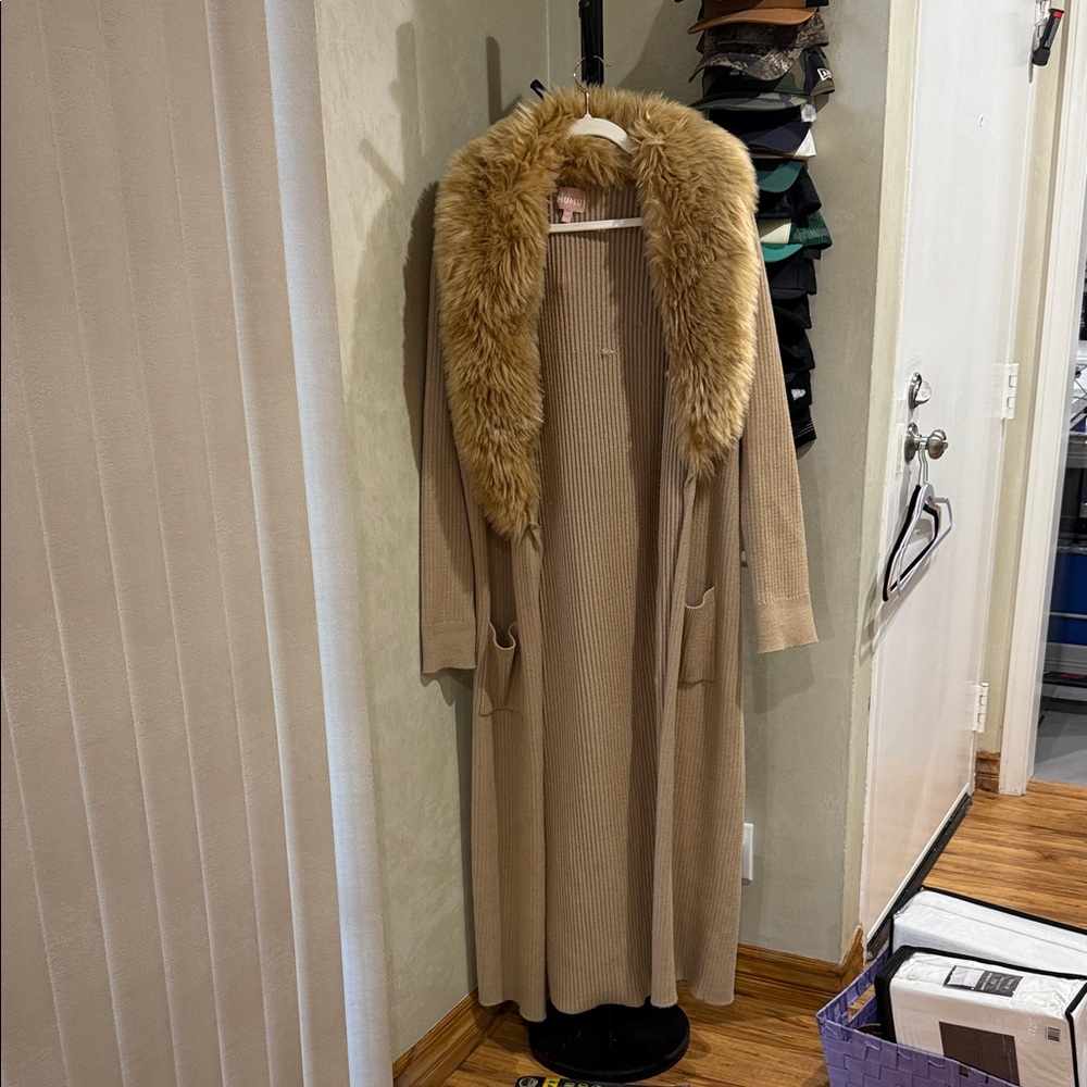 Show Me Your MuMu Tan Long Coat with Faux Fur Collar